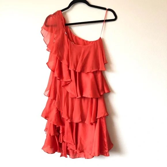 NWT Halston Heritage Orange 100% Silk Mini Dress Size 6 - Picture 4 of 10